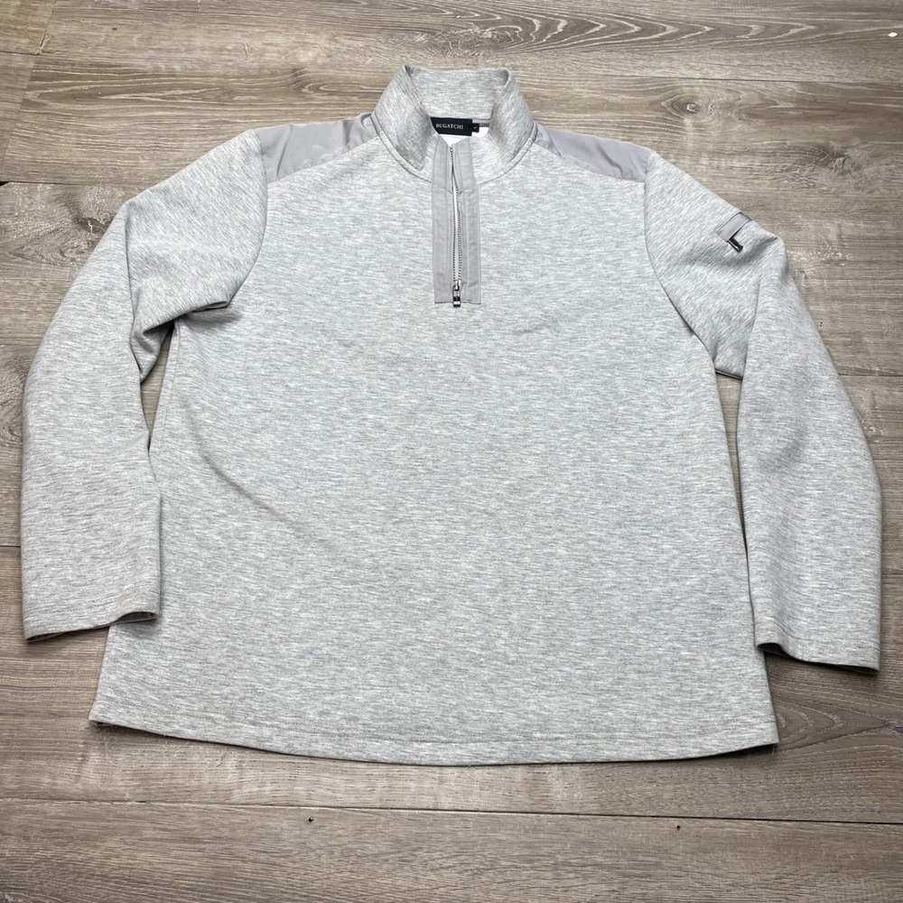 Bugatchi Shirt 1/4 Zip Pullover Mens L Gray Rayon Blend Performance Sweater